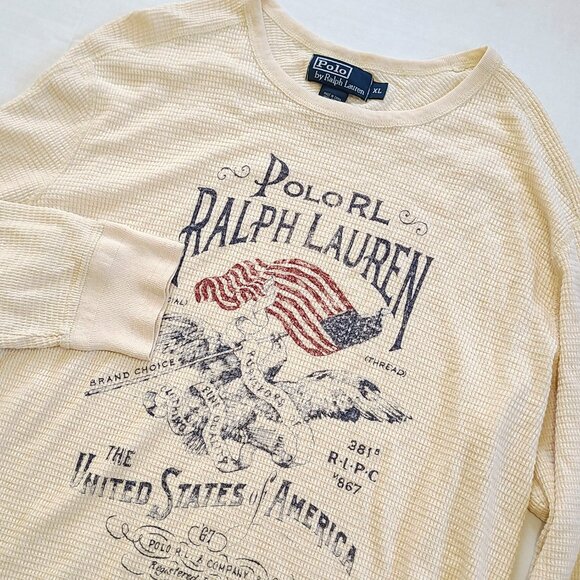 Polo Ralph Lauren Waffle Knit Cotton Pullover Sz XL USA Flag Crewneck Eagle - Picture 1 of 10